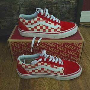 Red and white checkered vans